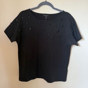 J. CREW JEWELED DOLMAN IN BLACK SZ MEDIUM B7182 Shirt Sleeve Shirt Top Pullover